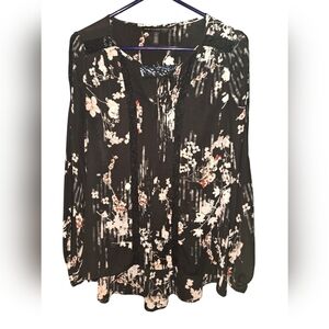 White House Black Market Sheer & Lace Floral Blouse